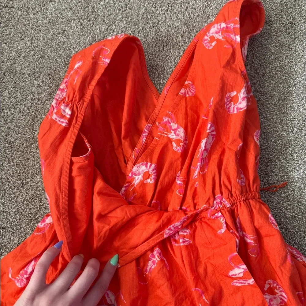 MAEVE ANTHROPOLOGIE Mini Dress Flirty Wrap Sea Shrimp Lobster Orange Dress Sz XS - Picture 8 of 10